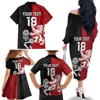 Custom British Lions New Zealand Family Matching Off The Shoulder Long Sleeve Dress and Hawaiian Shirt Unique Style LT18 - Polynesian Pride