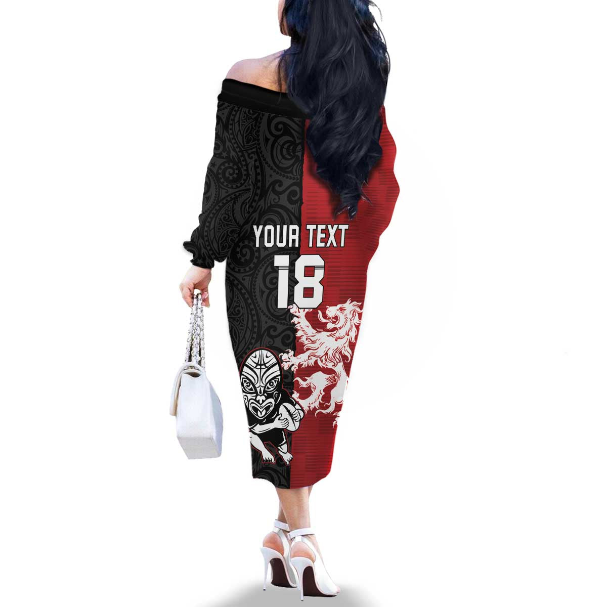 Custom British Lions New Zealand Family Matching Off The Shoulder Long Sleeve Dress and Hawaiian Shirt Unique Style LT18 - Polynesian Pride