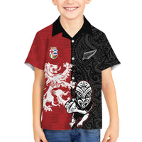 Custom British Lions New Zealand Family Matching Off The Shoulder Long Sleeve Dress and Hawaiian Shirt Unique Style LT18 Son's Shirt Red - Polynesian Pride