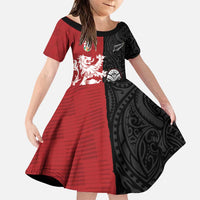 Custom British Lions New Zealand Family Matching Puletasi and Hawaiian Shirt Unique Style LT18 Daughter's Dress Red - Polynesian Pride
