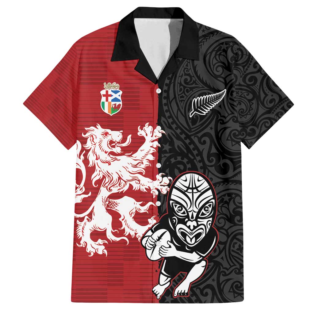 Custom British Lions New Zealand Family Matching Puletasi and Hawaiian Shirt Unique Style LT18 Dad's Shirt - Short Sleeve Red - Polynesian Pride