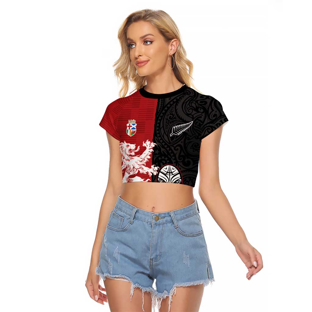 Custom British Lions New Zealand Raglan Cropped T Shirt Unique Style LT18 Female Red - Polynesian Pride