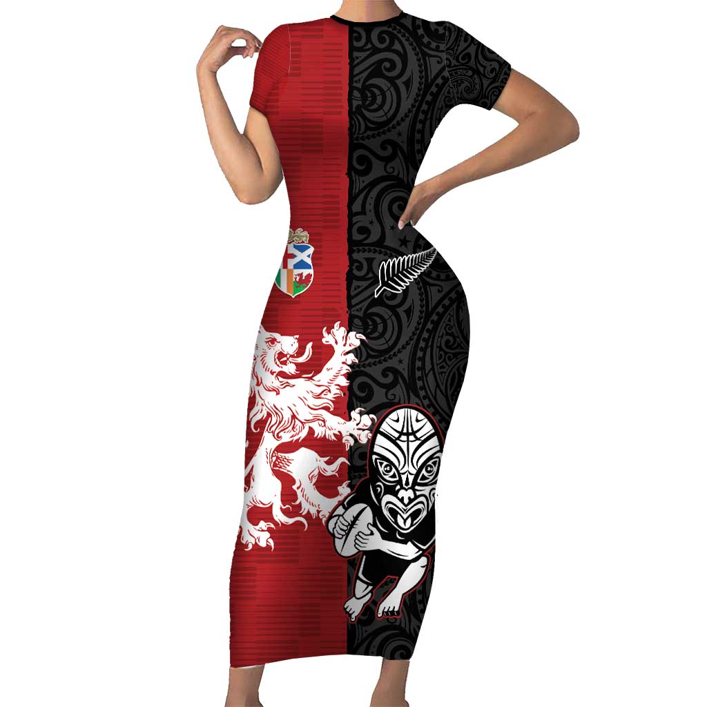 Custom British Lions New Zealand Short Sleeve Bodycon Dress Unique Style - Polynesian Pride