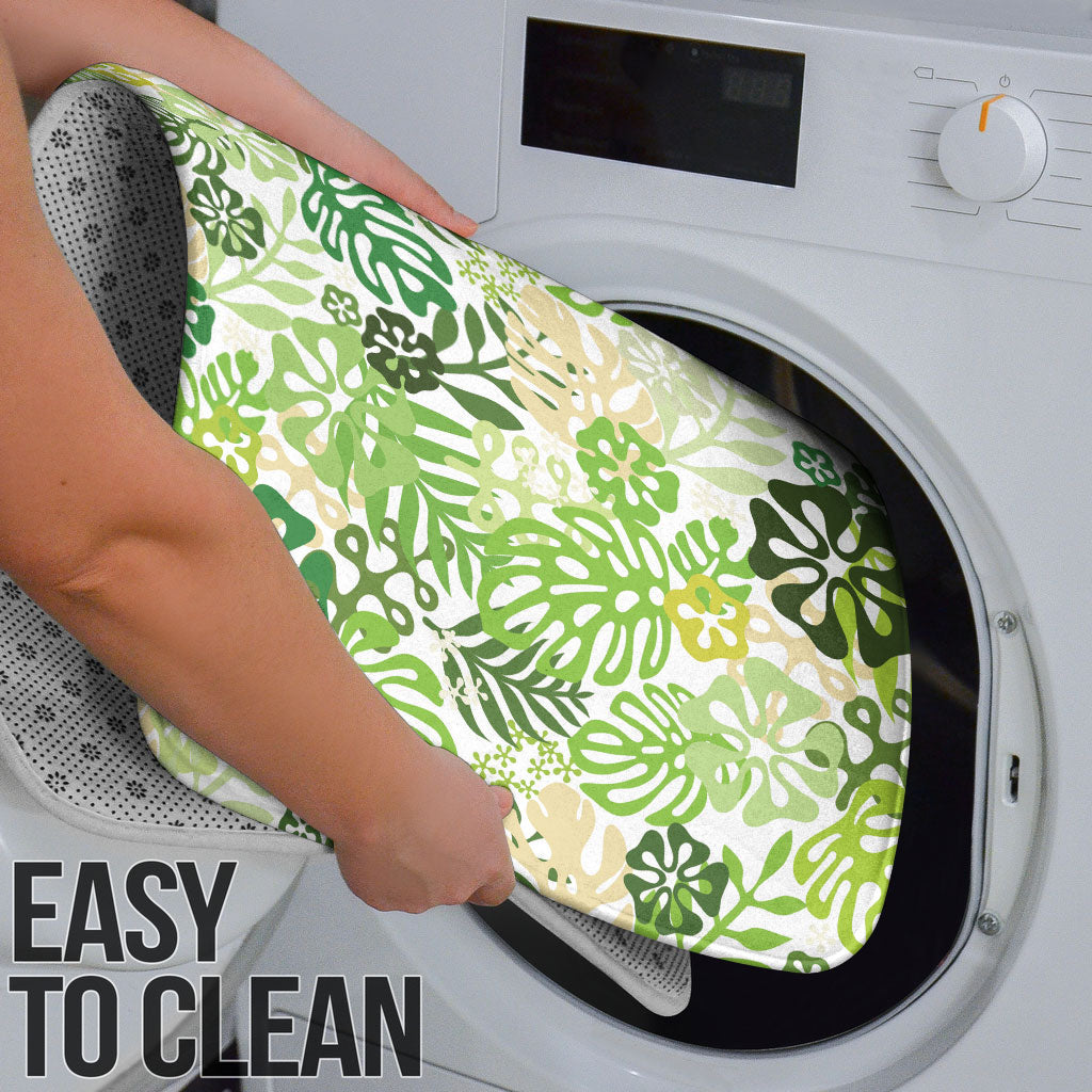 Green Aloha Hawaiian Bathroom Set Monstera Hibiscus Tropical Pattern