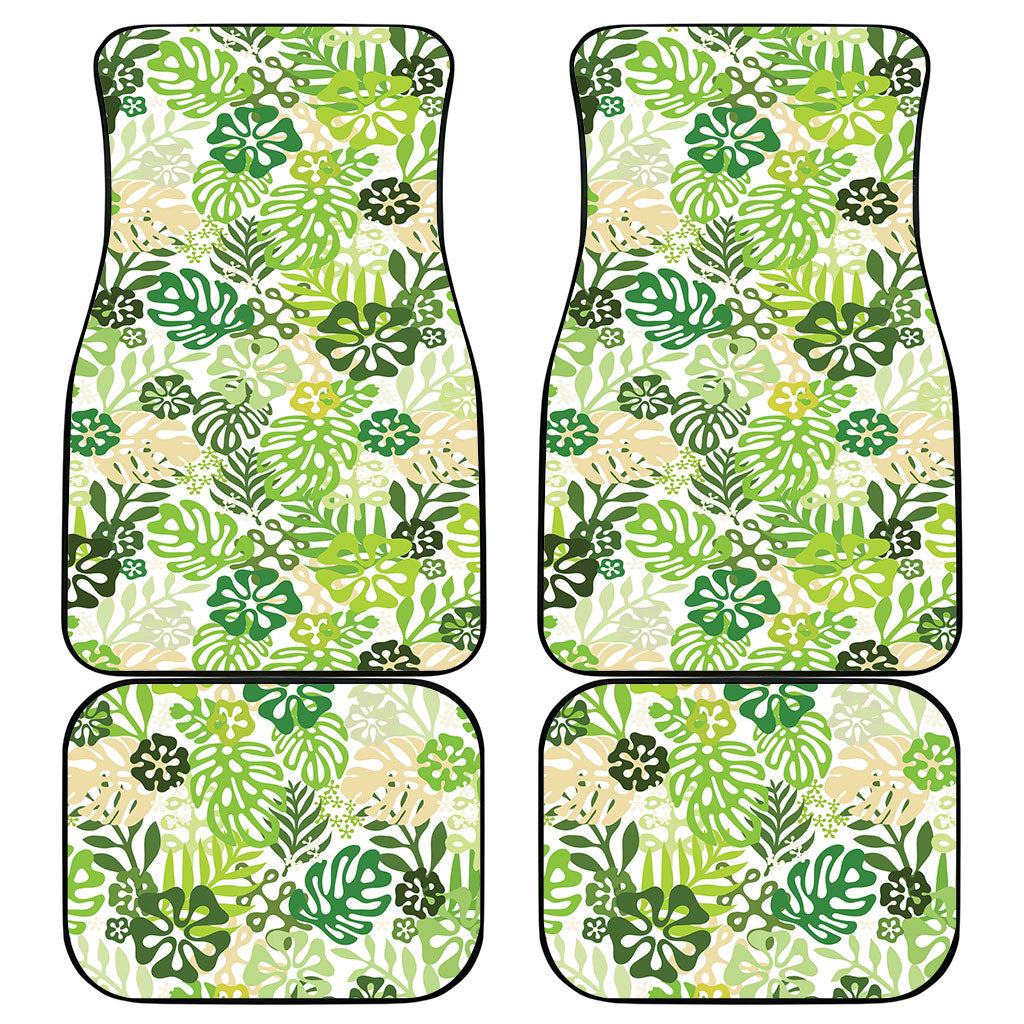 Green Aloha Hawaiian Car Mats Monstera Hibiscus Tropical Pattern