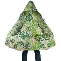 Green Aloha Hawaiian Cloak Monstera Hibiscus Tropical Pattern