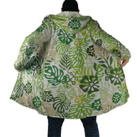 Green Aloha Hawaiian Cloak Monstera Hibiscus Tropical Pattern