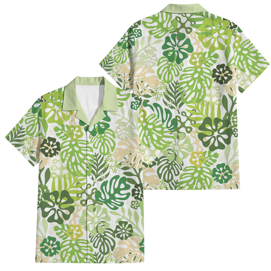 Green Aloha Hawaiian Family Matching Summer Maxi Dress and Hawaiian Shirt Monstera Hibiscus Tropical Pattern