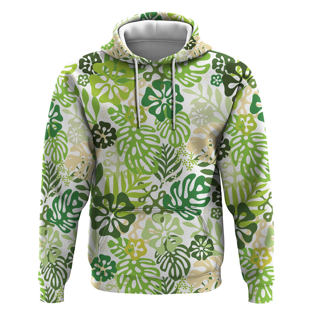 Green Aloha Hawaiian Hoodie Monstera Hibiscus Tropical Pattern LT19 Pullover Hoodie Green - Polynesian Pride