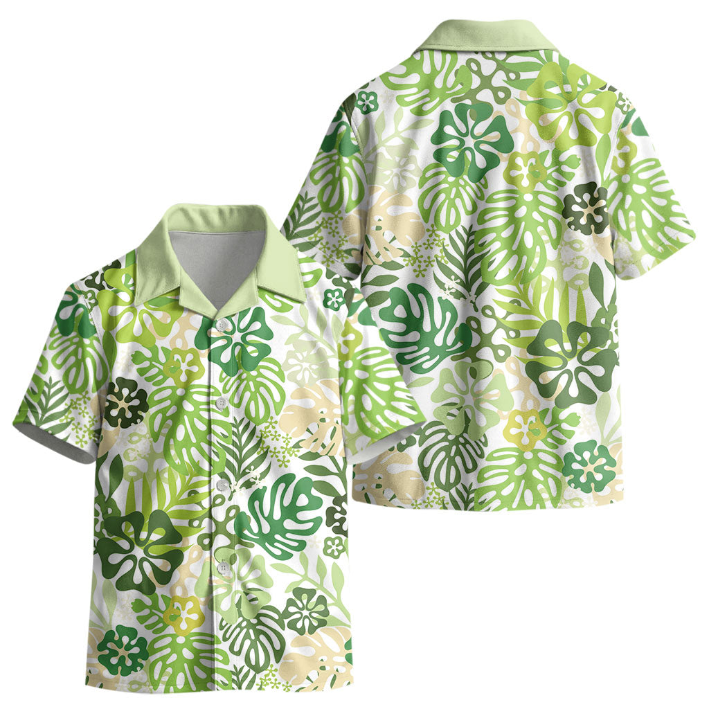 Green Aloha Hawaiian Kid Hawaiian Shirt Monstera Hibiscus Tropical Pattern