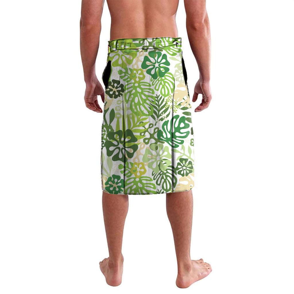 Green Aloha Hawaiian Lavalava Monstera Hibiscus Tropical Pattern