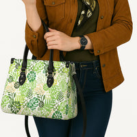 Green Aloha Hawaiian Leather Bag Monstera Hibiscus Tropical Pattern