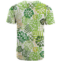 Green Aloha Hawaiian T Shirt Monstera Hibiscus Tropical Pattern