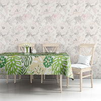 Green Aloha Hawaiian Tablecloth Monstera Hibiscus Tropical Pattern