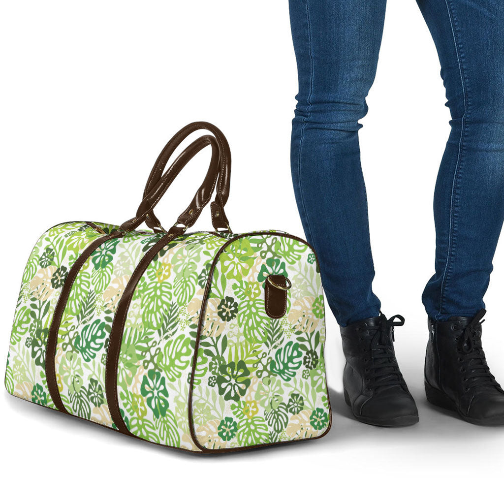 Green Aloha Hawaiian Travel Bag Monstera Hibiscus Tropical Pattern