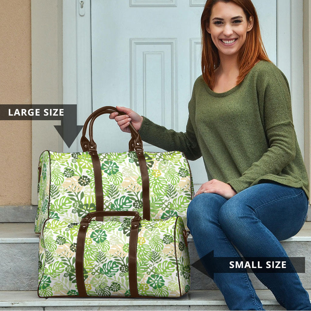 Green Aloha Hawaiian Travel Bag Monstera Hibiscus Tropical Pattern