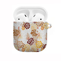 Brown Aloha Hawaiian AirPods Case Monstera Hibiscus Tropical Pattern
