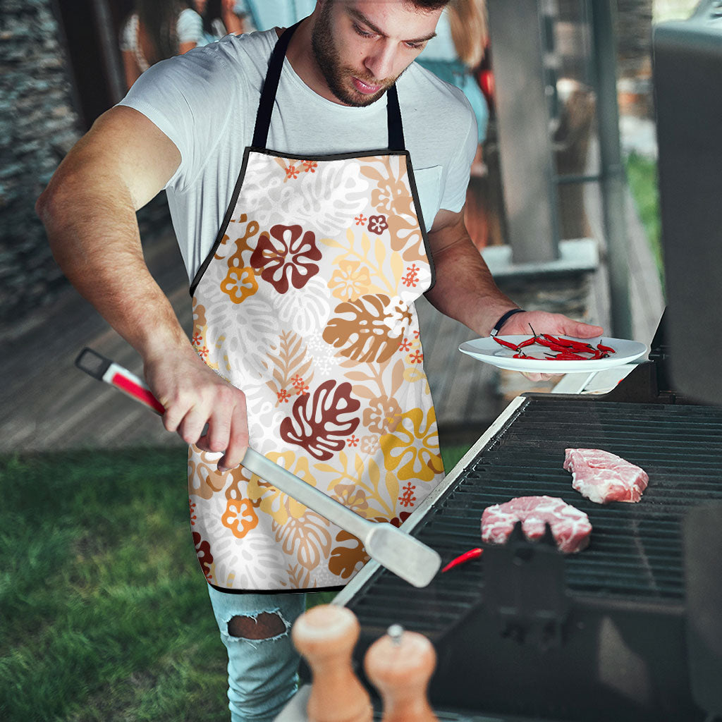 Brown Aloha Hawaiian Apron Monstera Hibiscus Tropical Pattern