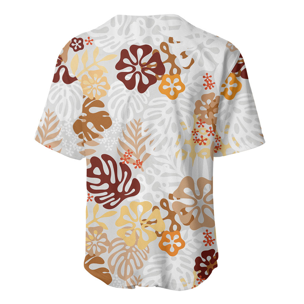 Brown Aloha Hawaiian Baseball Jersey Monstera Hibiscus Tropical Pattern