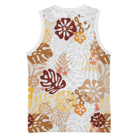 Brown Aloha Hawaiian Basketball Jersey Monstera Hibiscus Tropical Pattern