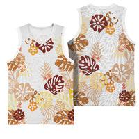 Brown Aloha Hawaiian Basketball Jersey Monstera Hibiscus Tropical Pattern