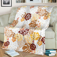 Brown Aloha Hawaiian Blanket Monstera Hibiscus Tropical Pattern