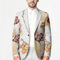 Brown Aloha Hawaiian Blazer Monstera Hibiscus Tropical Pattern