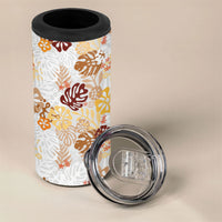 Brown Aloha Hawaiian 4 in 1 Can Cooler Tumbler Monstera Hibiscus Tropical Pattern