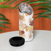 Brown Aloha Hawaiian 4 in 1 Can Cooler Tumbler Monstera Hibiscus Tropical Pattern