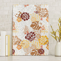 Brown Aloha Hawaiian Canvas Wall Art Monstera Hibiscus Tropical Pattern
