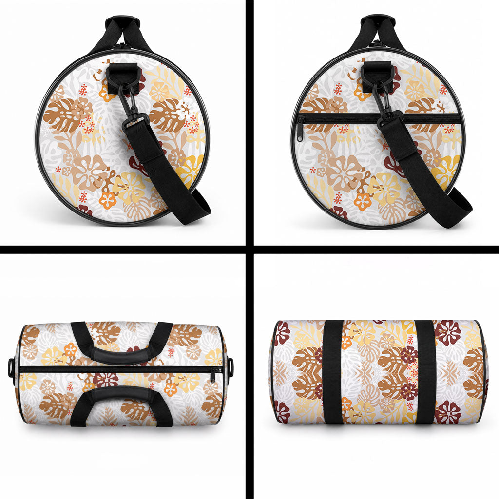 Brown Aloha Hawaiian Duffle Bag Monstera Hibiscus Tropical Pattern LT19 - Polynesian Pride