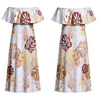Brown Aloha Hawaiian Family Matching Off Shoulder Maxi Dress and Hawaiian Shirt Monstera Hibiscus Tropical Pattern