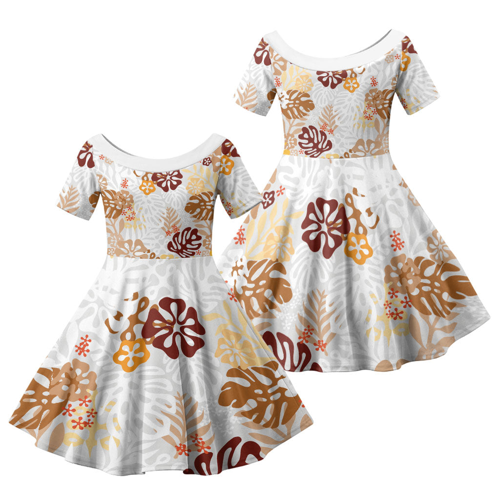 Brown Aloha Hawaiian Family Matching Puletasi and Hawaiian Shirt Monstera Hibiscus Tropical Pattern
