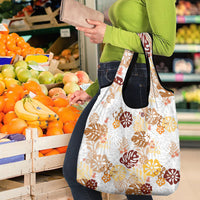 Brown Aloha Hawaiian Grocery Bag Monstera Hibiscus Tropical Pattern
