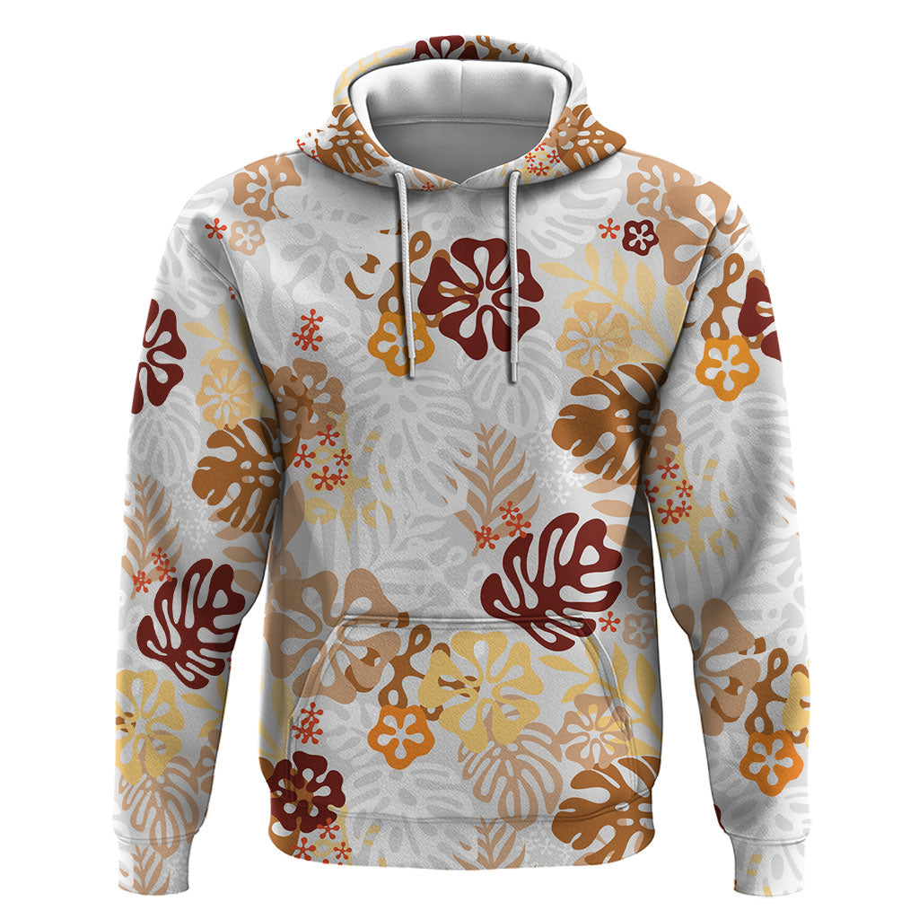 Brown Aloha Hawaiian Hoodie Monstera Hibiscus Tropical Pattern