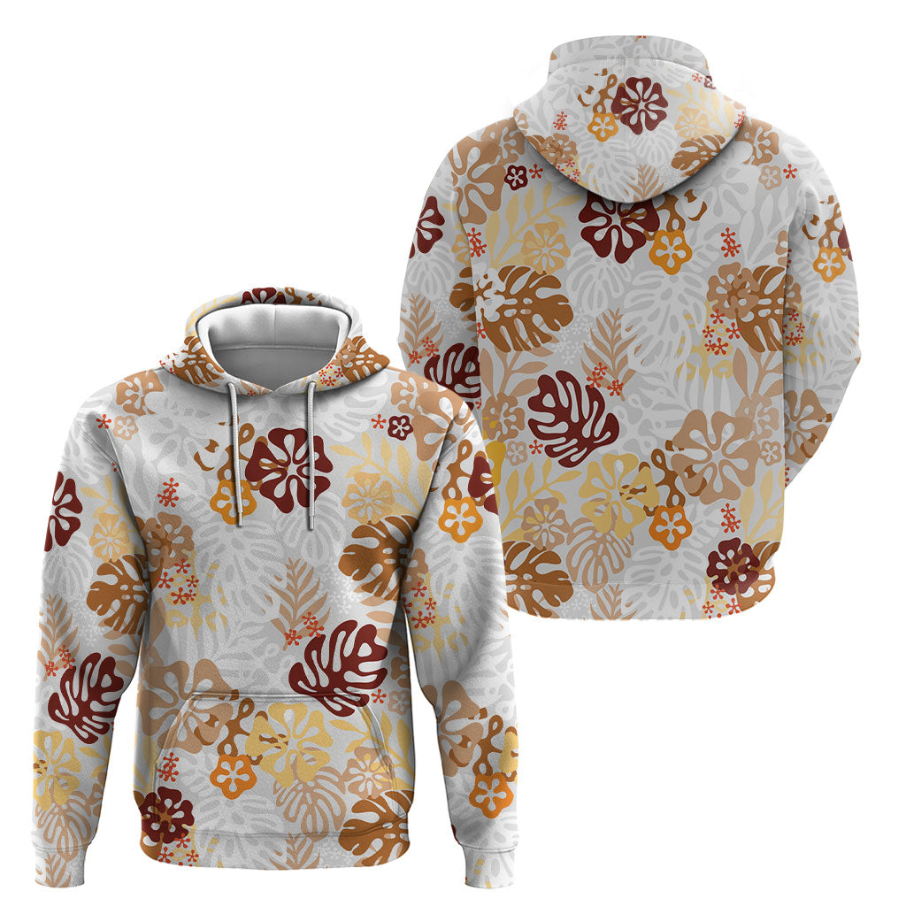 Brown Aloha Hawaiian Hoodie Monstera Hibiscus Tropical Pattern