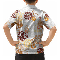 Brown Aloha Hawaiian Kid Hawaiian Shirt Monstera Hibiscus Tropical Pattern