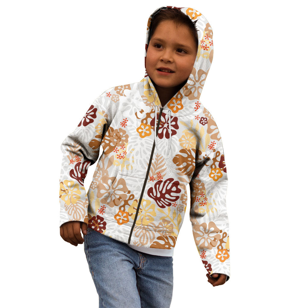 Brown Aloha Hawaiian Kid Hoodie Monstera Hibiscus Tropical Pattern