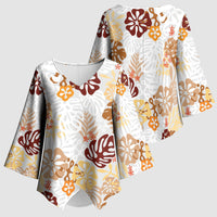 Brown Aloha Hawaiian Kimono Sleeve Blouse Monstera Hibiscus Tropical Pattern