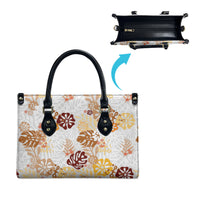 Brown Aloha Hawaiian Leather Bag Monstera Hibiscus Tropical Pattern