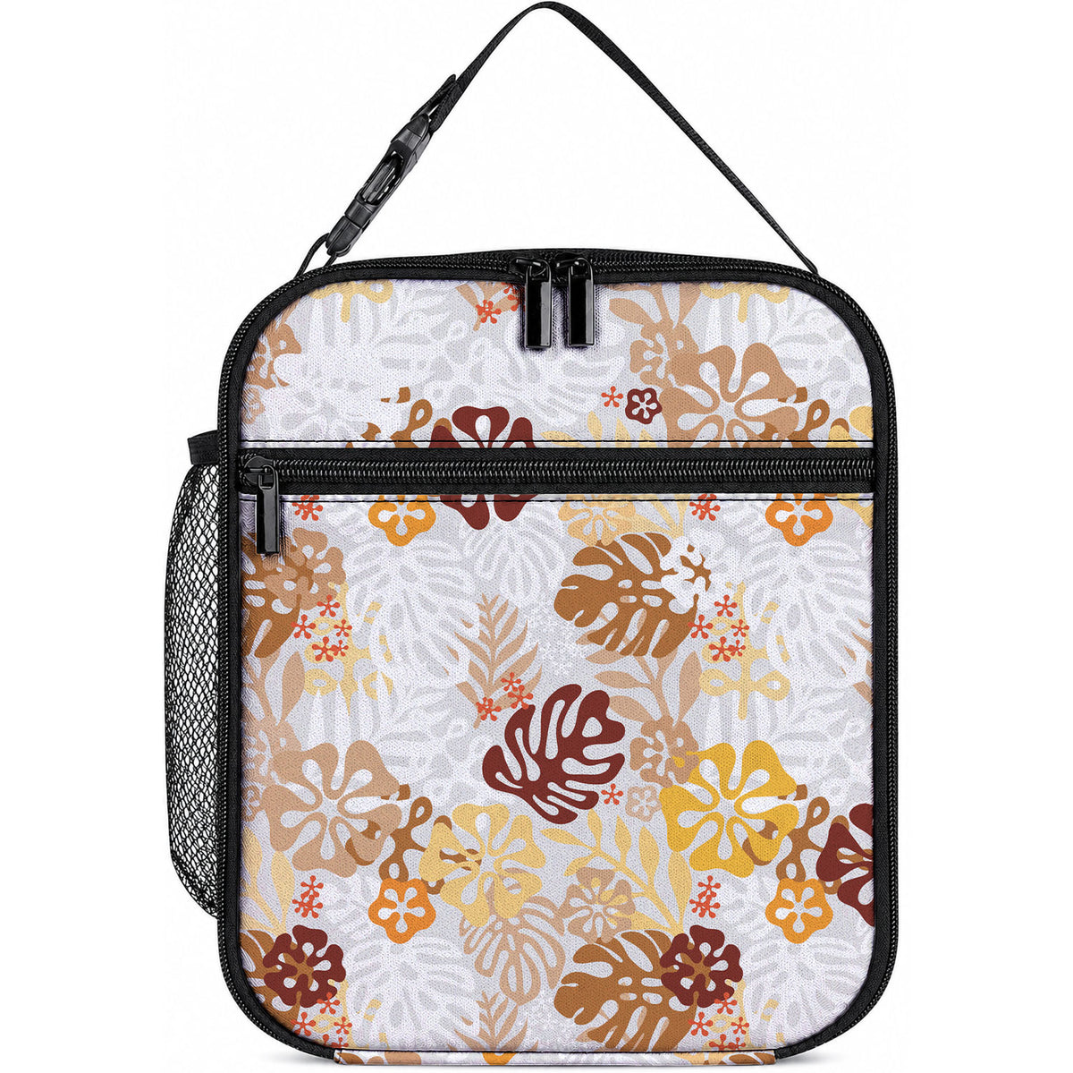 Brown Aloha Hawaiian Lunch Bag Monstera Hibiscus Tropical Pattern LT19 10.2 × 8.3 × 4.3 inch Brown - Polynesian Pride