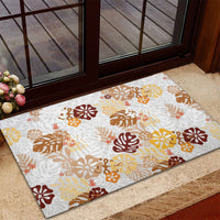Brown Aloha Hawaiian Rubber Doormat Monstera Hibiscus Tropical Pattern