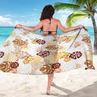 Brown Aloha Hawaiian Sarong Monstera Hibiscus Tropical Pattern