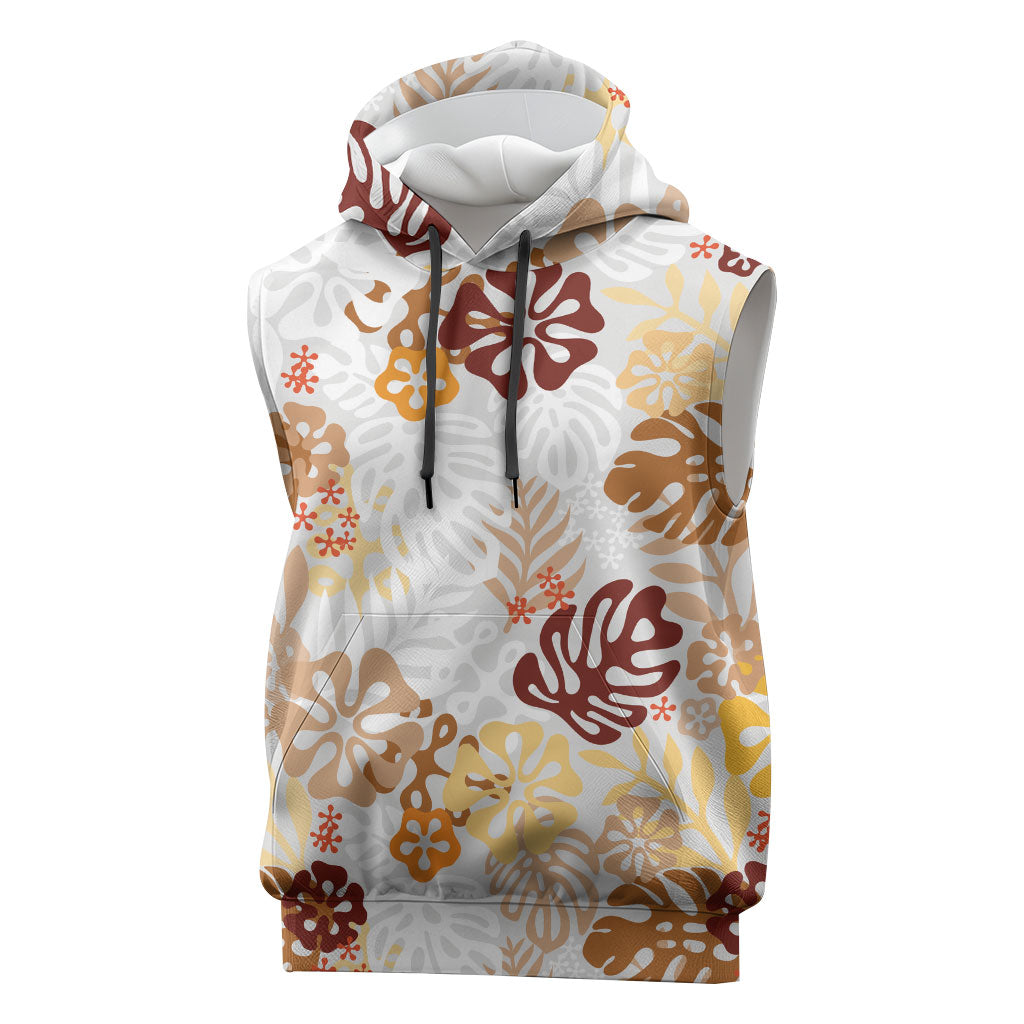 Brown Aloha Hawaiian Sleeveless Hoodie Monstera Hibiscus Tropical Pattern LT19 Brown - Polynesian Pride
