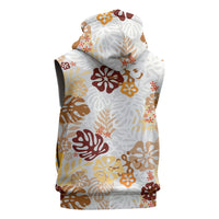 Brown Aloha Hawaiian Sleeveless Hoodie Monstera Hibiscus Tropical Pattern