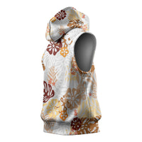 Brown Aloha Hawaiian Sleeveless Hoodie Monstera Hibiscus Tropical Pattern