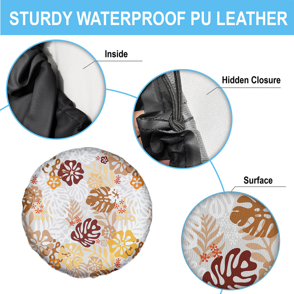 Brown Aloha Hawaiian Spare Tire Cover Monstera Hibiscus Tropical Pattern