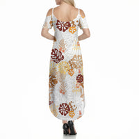 Brown Aloha Hawaiian Summer Maxi Dress Monstera Hibiscus Tropical Pattern