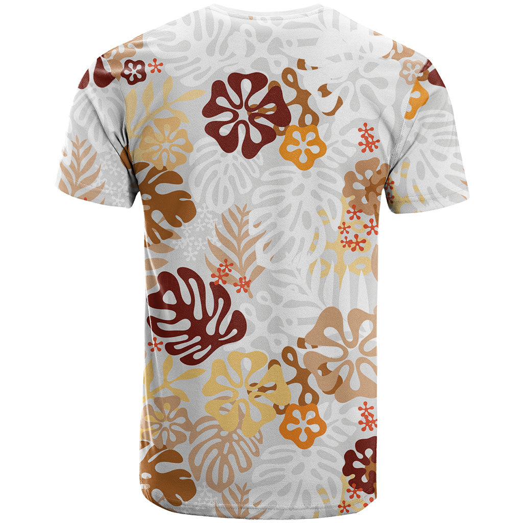 Brown Aloha Hawaiian T Shirt Monstera Hibiscus Tropical Pattern