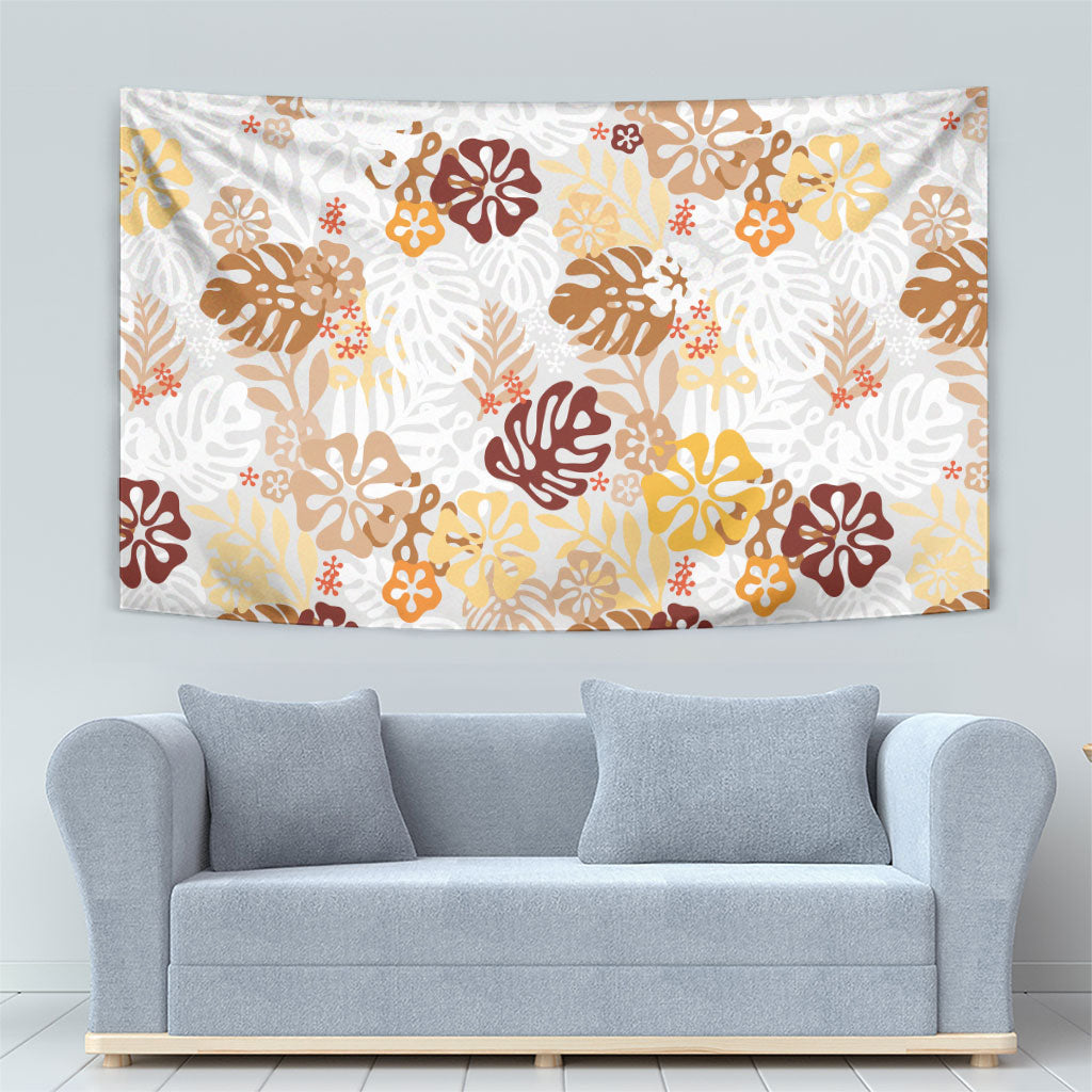 Brown Aloha Hawaiian Tapestry Monstera Hibiscus Tropical Pattern